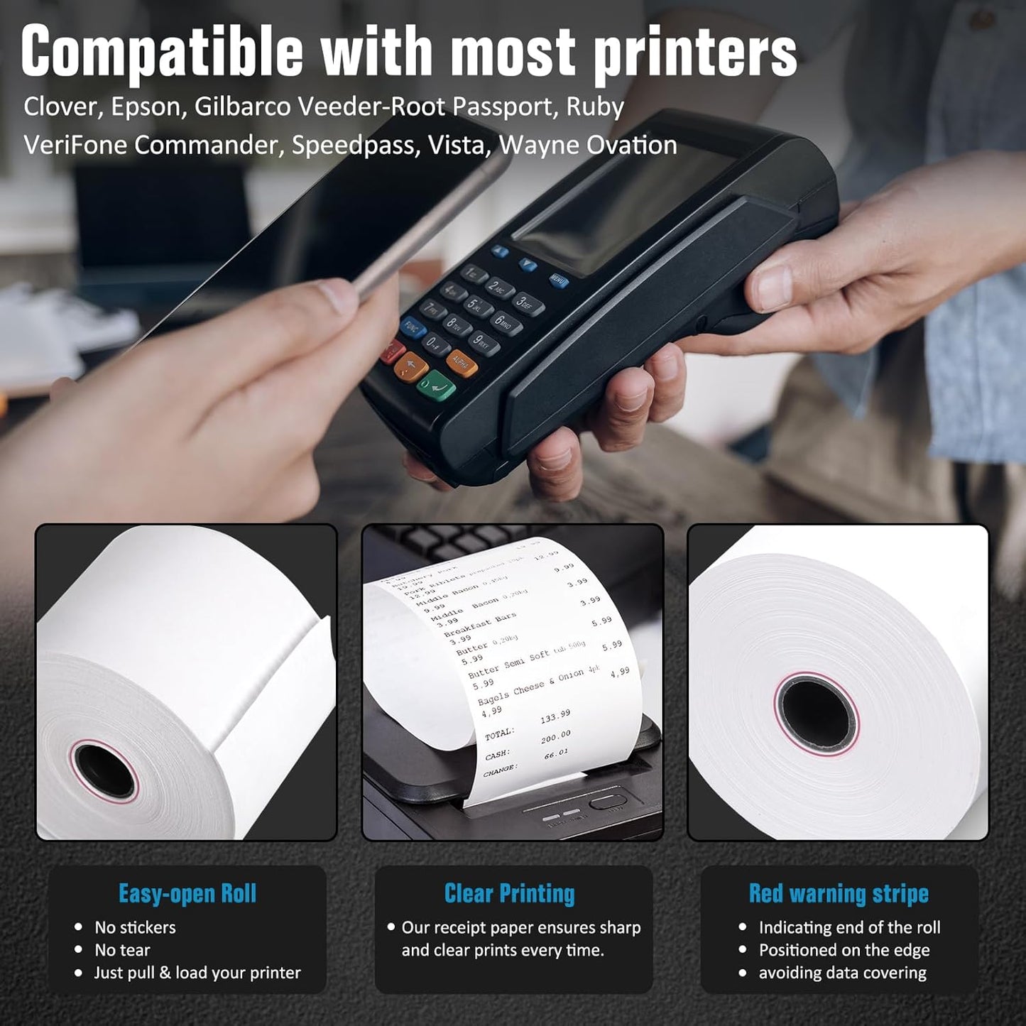 Thermal Paper Rolls BPA-Free - 2 5/16 x 400 for Credit Card Receipts, Smooth Printing, No Jams, 12-Pack