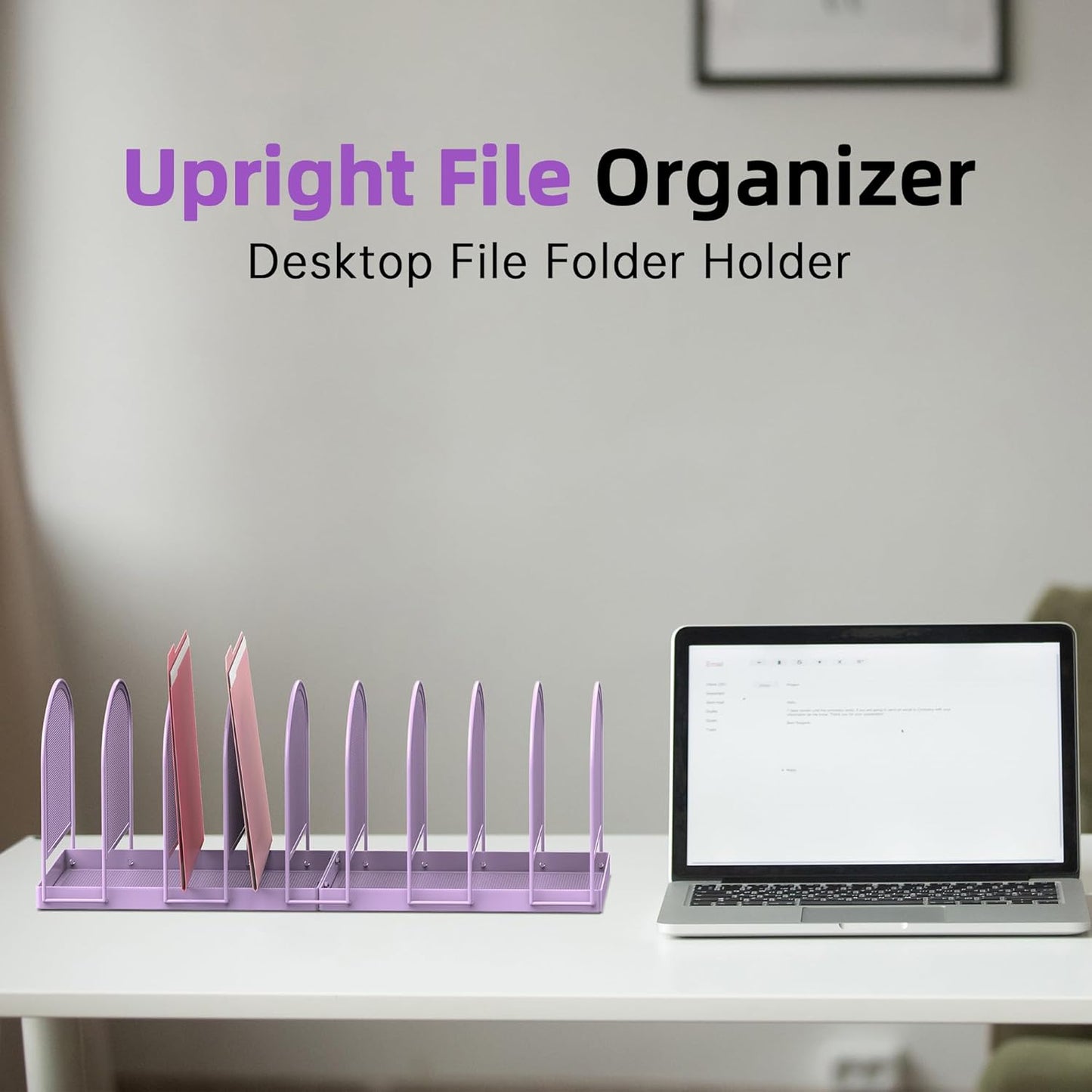 SUPEASY File Organizer 9-Section Mesh Desk Organizer, Upright File Organizer Desktop Organizer File Sorter, File Folder Holder for Office Supplies, Purple