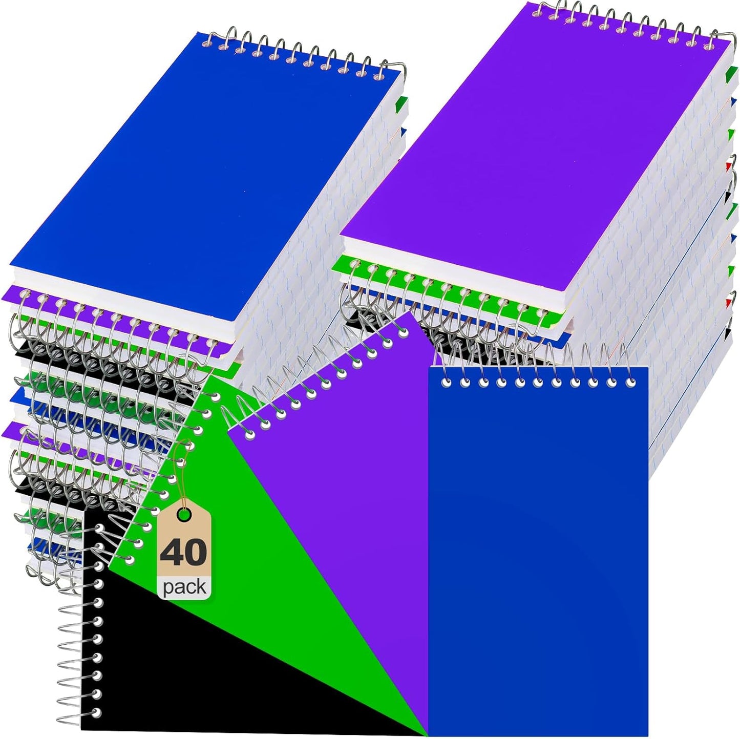 40 Pcs Small Pocket Notebooks 3 x 5 Inch Mini Memo Spiral Notepads Top Bound College Ruled Lined Note Pads for Back School Office Journaling Noting, 75 Sheets/Pad (Dark Color)