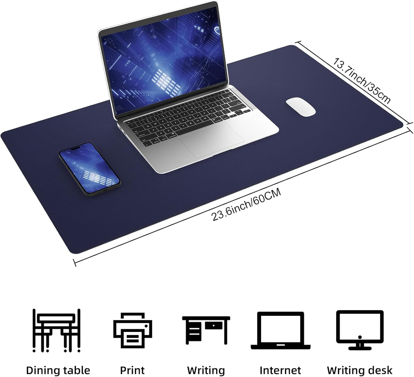 AFIING Dual-Sided Desk Pad, Natural Cork & PU Leather Large Mouse mats for Office and Home Work, Desk Protector Non-Slip, Waterproof, Easy Clean (Blue, 23.6" x 13.7")