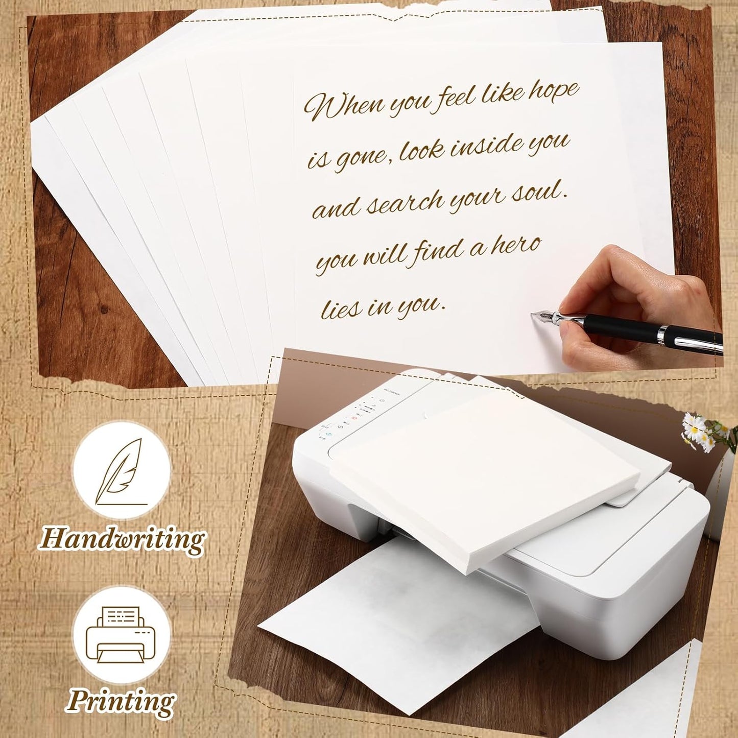 Epakh 200 Sheets Old Age Parchment Paper 8.5 x 11 Inch Standard Letter Vintage Colored Old Parchment Semblance Double Side Printing Paper(White)