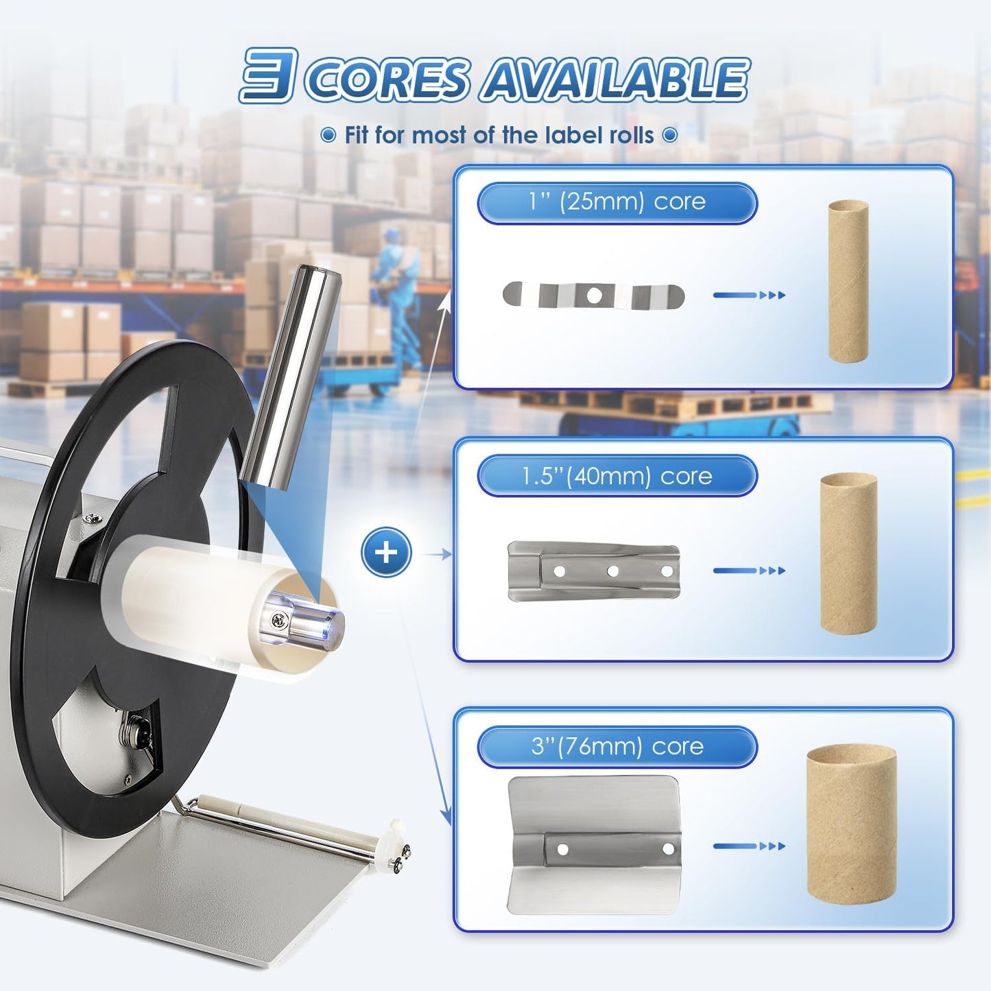 Automatic Rewinder, Speed-Adjustable Sticker Machine, Bidirectional Label Rewinding, Synchronized With Printer, 1"/1.5"/3" Core Holder, Width 3.54"