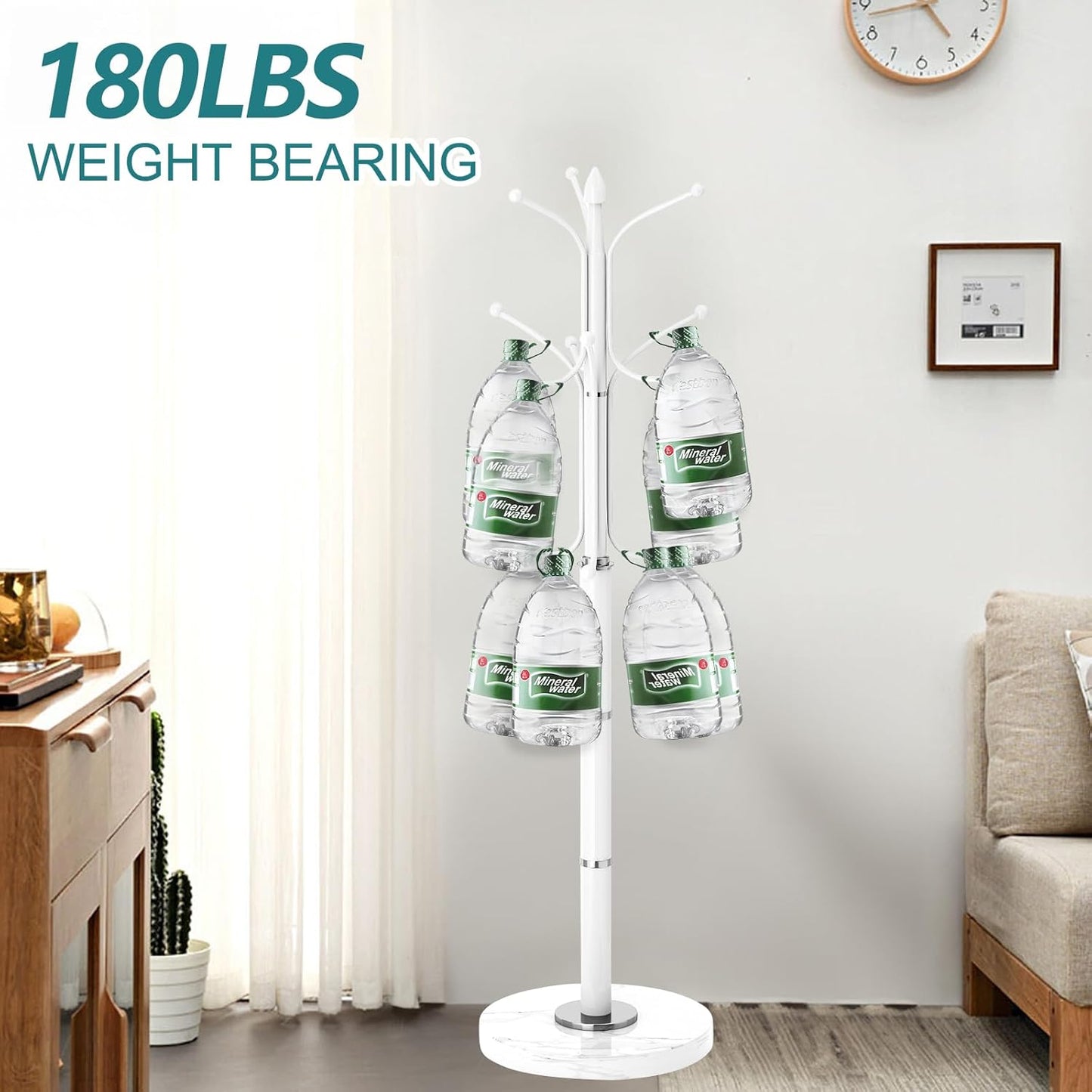 Coat Rack with Natural Marble Base, Metal Modern Coat Racks Freestanding, Coat Rack Stand with 12 Hooks, Coat Tree Hats Hanger Stand for Entryway, Hallway (12 Hooks-White)