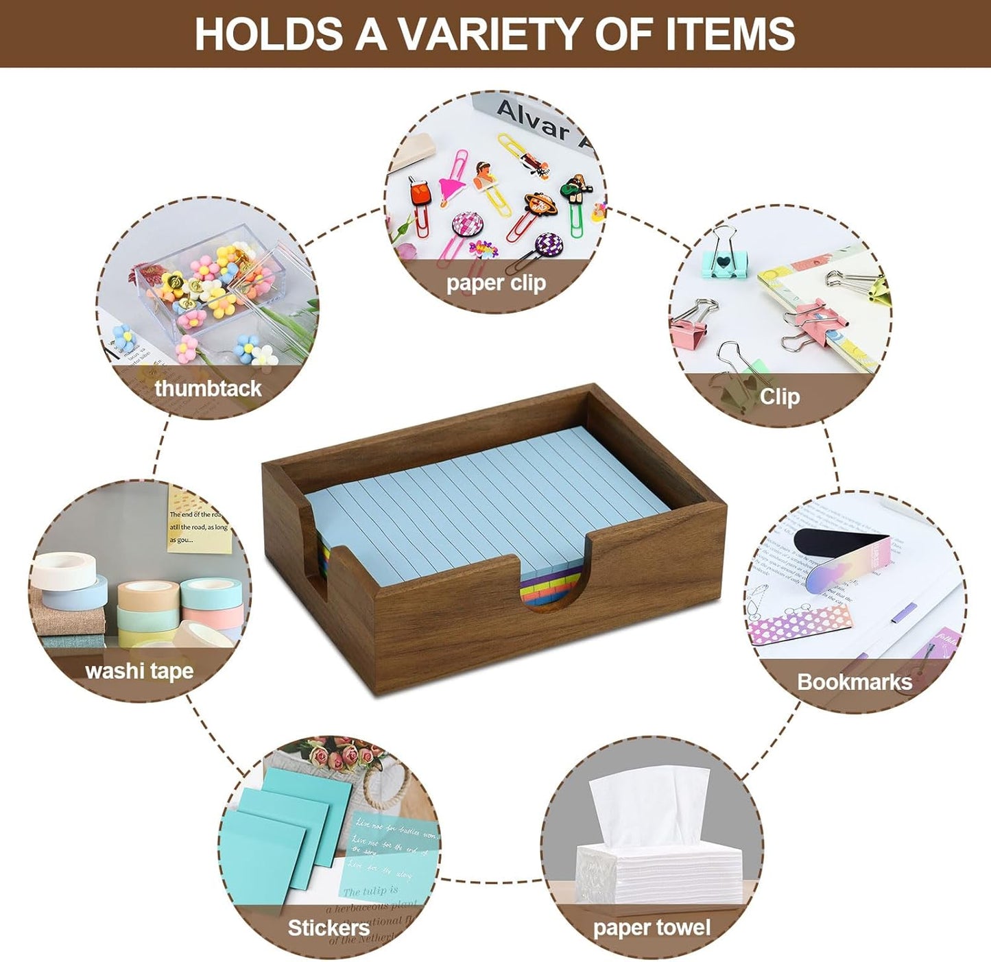 MultiBey Walnut Wood Sticky Notes Holder, 4x6 in Self -Sticky Note Memo Holder, Wooden Notepad Holder Dispenser Desk Supplies Desktop Accessories for Office Home School (L)