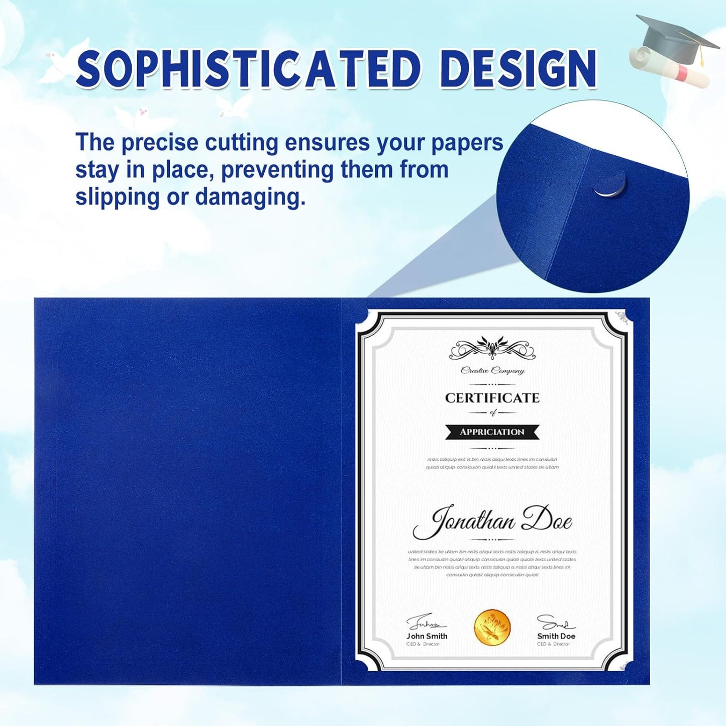 gisgfim 100Pcs Certificate Holders Diploma Covers Single Sided Gold Foil Border Award Certificate Covers for Letter Size 8.5x11 Certificates Cardstock Document Papers Storage Organizer (Royal Blue)