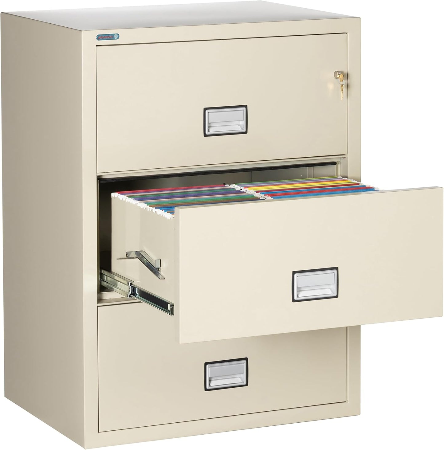 31 inch Wide 3-Drawer Lateral Fireproof File Cabinet – Legal and Letter Size Filing – Key Lock – Water Resistant – Fire Safe and Impact Rated – Putty Finish – Model LAT3W31P
