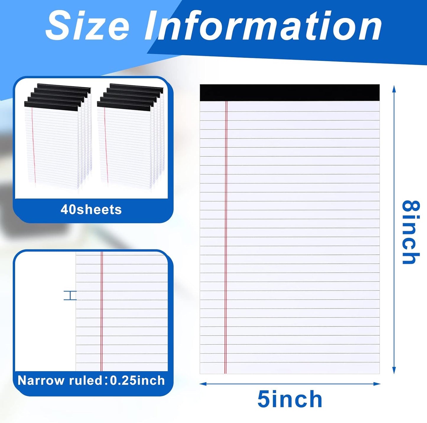 Gueevin 100 Pcs Legal Pads 5x8 Inch Note Pads Lined Small Notepads Bulk Wide Ruled Writing Paper 5 x 8 Mini Notebook for School, College, Office, Classroom Supplies, 40 Sheets (White)