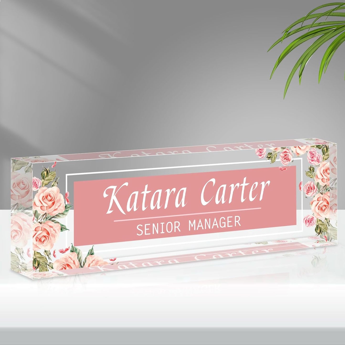 Name Plate for Desk Personalized, Acrylic Desk Decorations, Employee Appreciation Gifts, Custom Office Gifts for Coworkers, Boss, Teacher, Nurse (Rose)