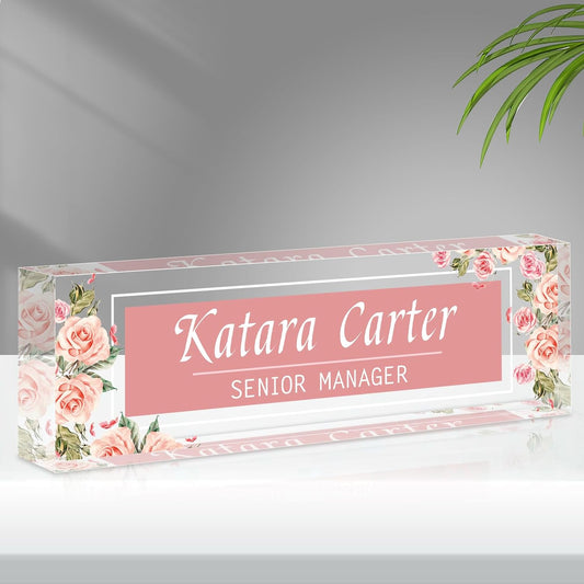 Name Plate for Desk Personalized, Acrylic Desk Decorations, Employee Appreciation Gifts, Custom Office Gifts for Coworkers, Boss, Teacher, Nurse (Rose)