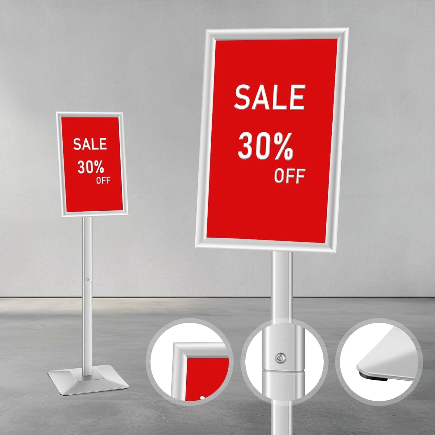 DISPLAYSWORKER Adjustable Heavy Duty Pedestal Sign holder floor Stand,sign stand poster stand Aluminum Snap Open Frame,Standing Floor for 11x 17 inch,Vertical/Horizontal View,SILVER