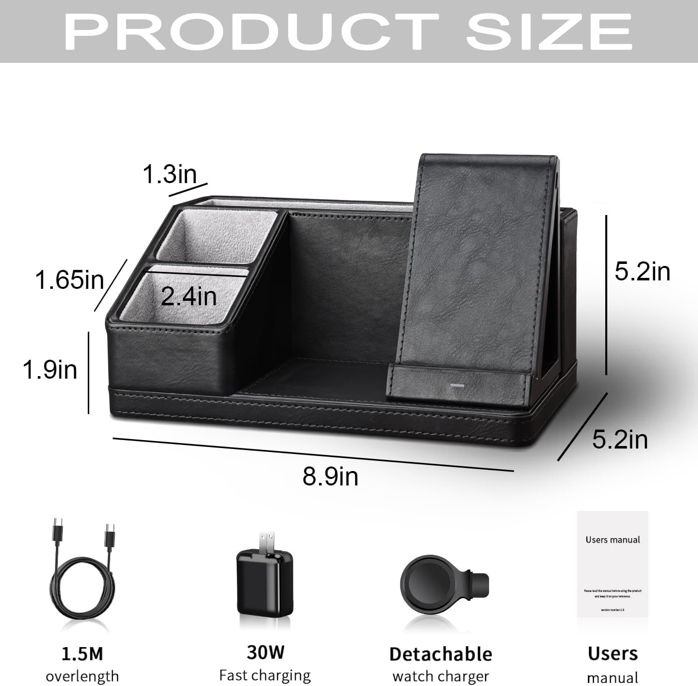 KINGFOM Leather Desk Organizer with Charging Station Multi-Functional Phone Pen Pencil Holder for Desk Desk Organizers and Accessories for Office Home Supplies (L)