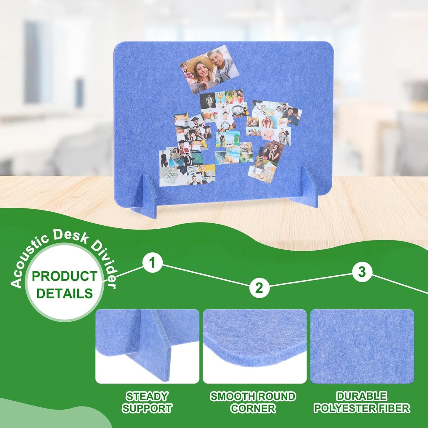 PATIKIL Desk Divider, 4 Set 24 x 16 Inch Acoustic Freestanding Desk Divider Desk Privacy Panel with 8 Pcs Support Feet for Library Office Workstation,Blue