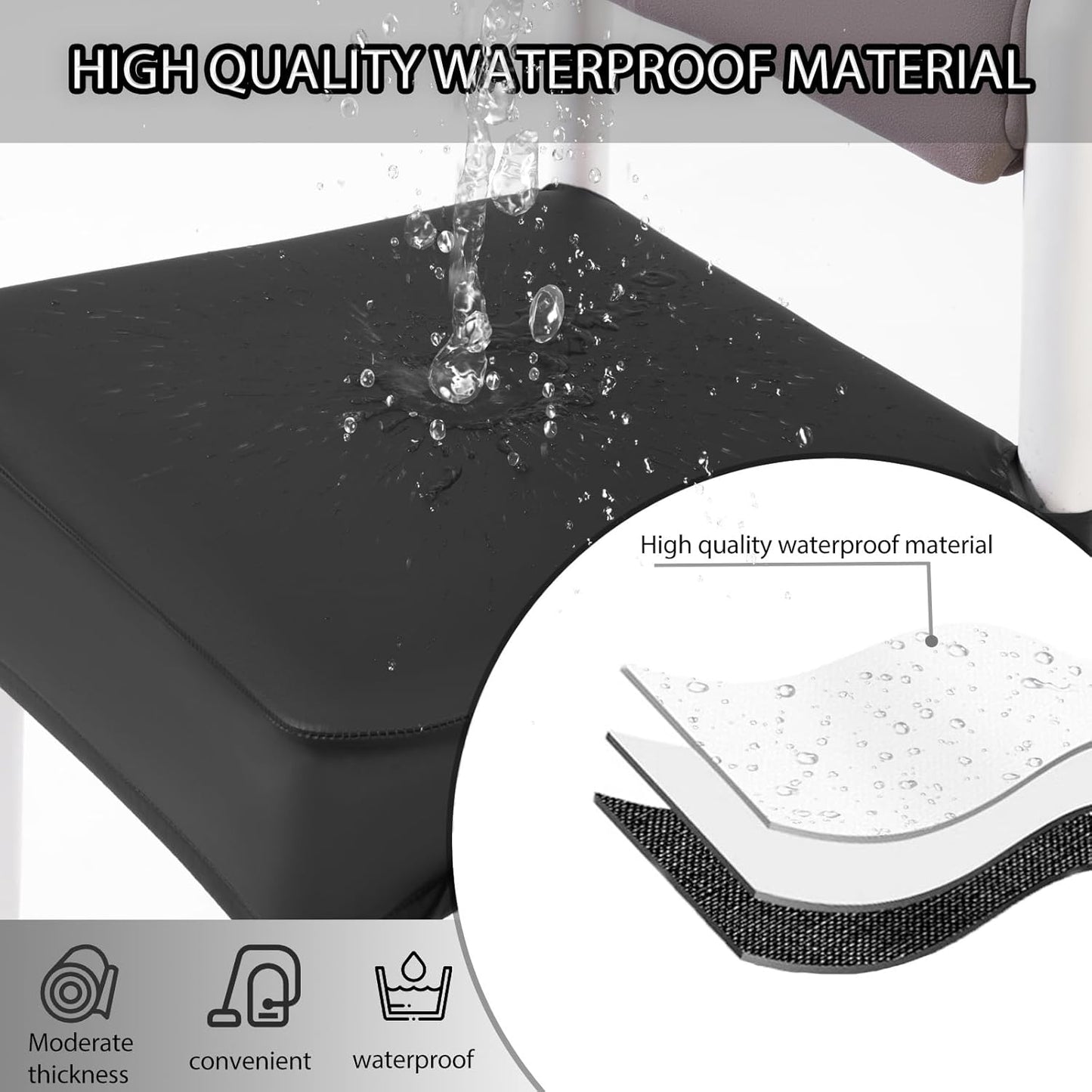 CWK Waterproof PU Leather Dining Chair Covers Set of 2-Stretchable Chair Seat Slipcovers, Removable & Washable Protector for Dining Room,Home,Office,Wedding,Rear Covers (PU-Black)