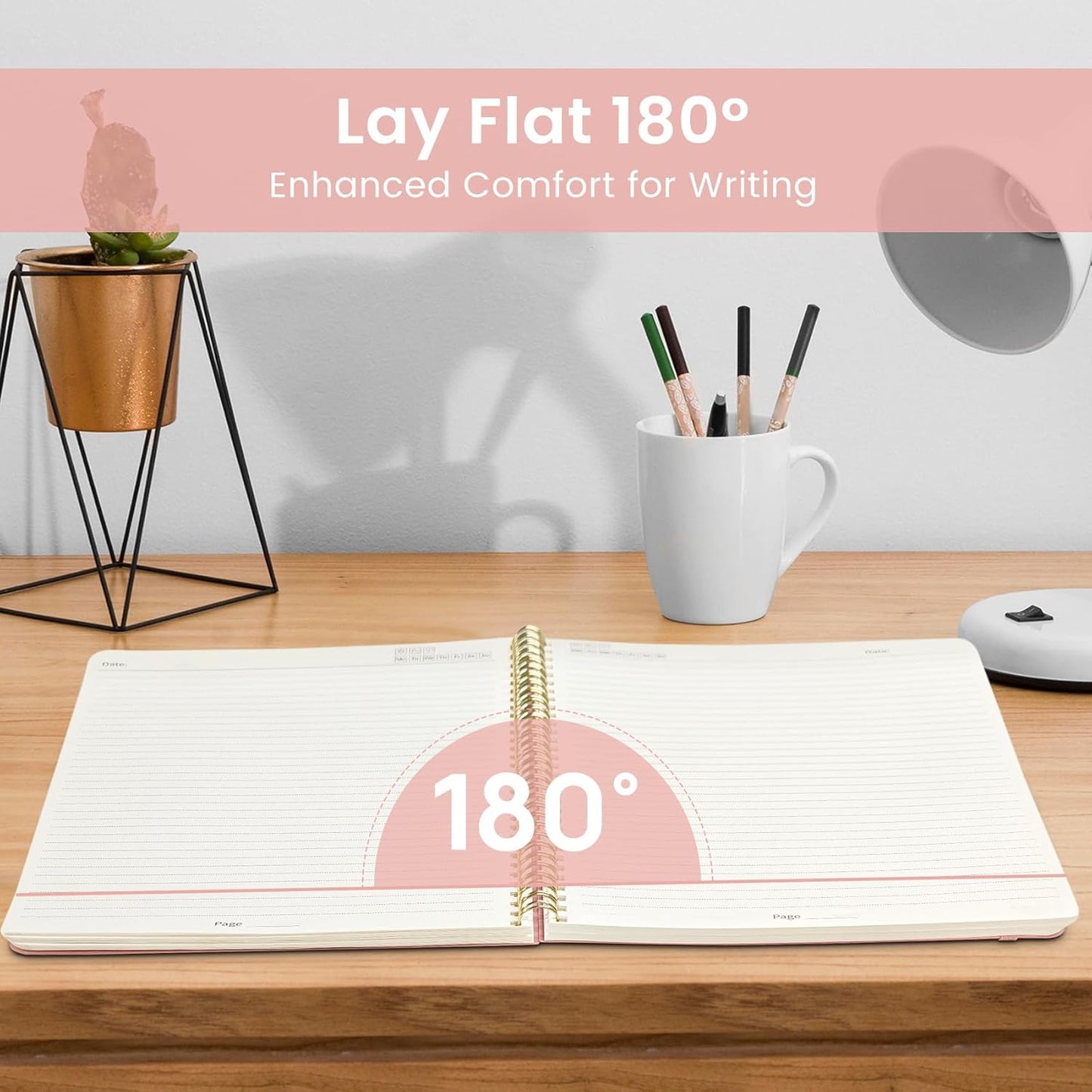 Taja Spiral Lined Notebook, 8.5"x11" Notebooks for Work, Large A4 Journal for Women & Men, College Ruled Journaling Notebook for Writing, Plastic Cover Spiral Journal, Pink