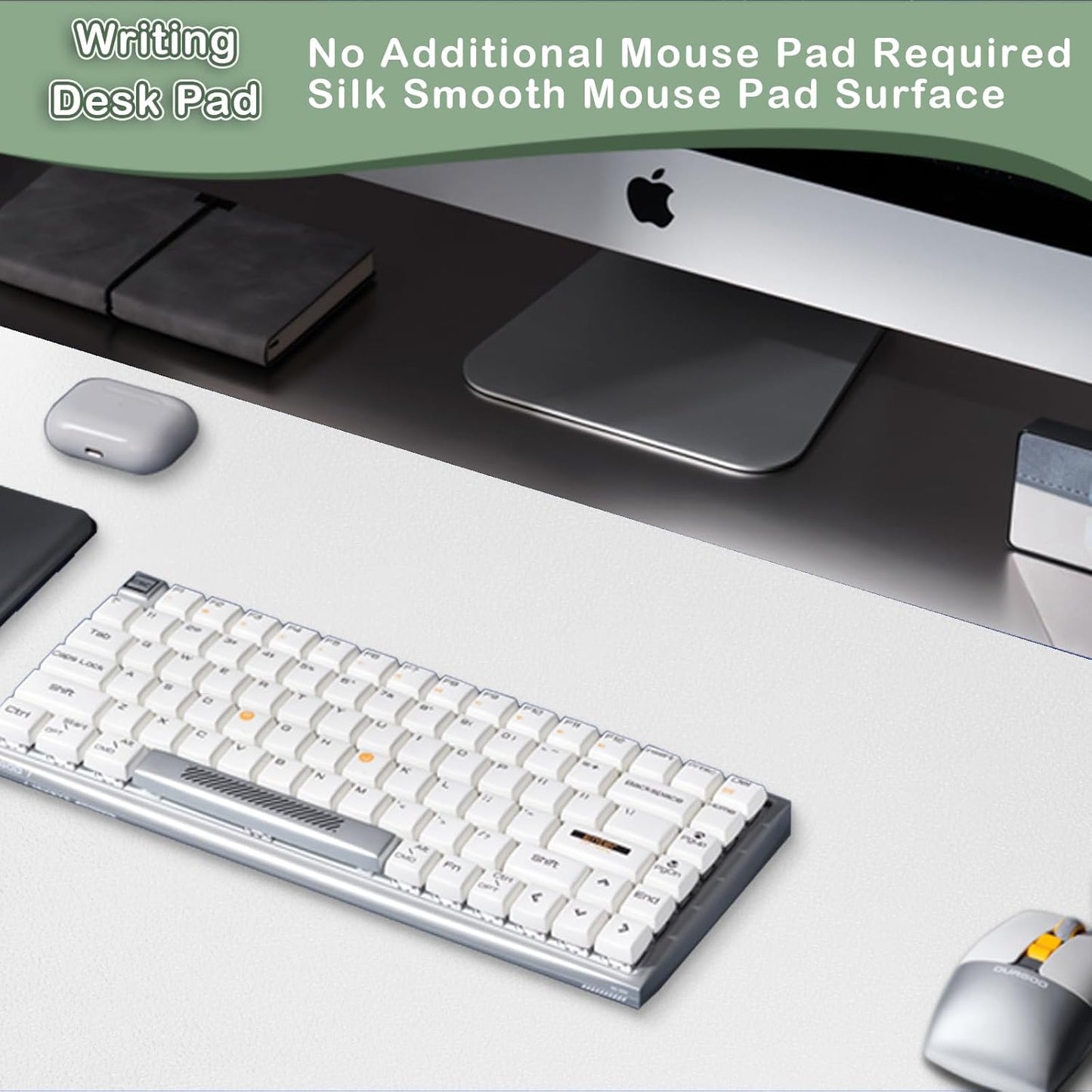 Boutilon Leather Desk Pad Protector,Non-Slip Mouse Pad,Laptop Desk Pad,Office Mouse Mat,Waterproof Leather Desk Blotter,Desk Writing Pad for Office and Home (M-White,30"x14")