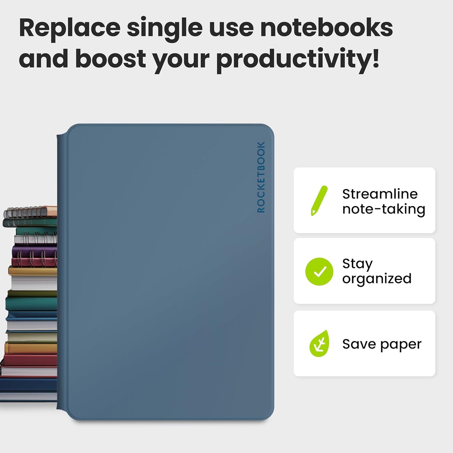Rocketbook Pro 2.0 Reusable Professional Smart Notebook, Executive Size 7x9, Steel Blue - Lined & Dot Grid Pages, App-Connected, Erasable, Premium Cover, Ideal for Work Notes and Business Meetings