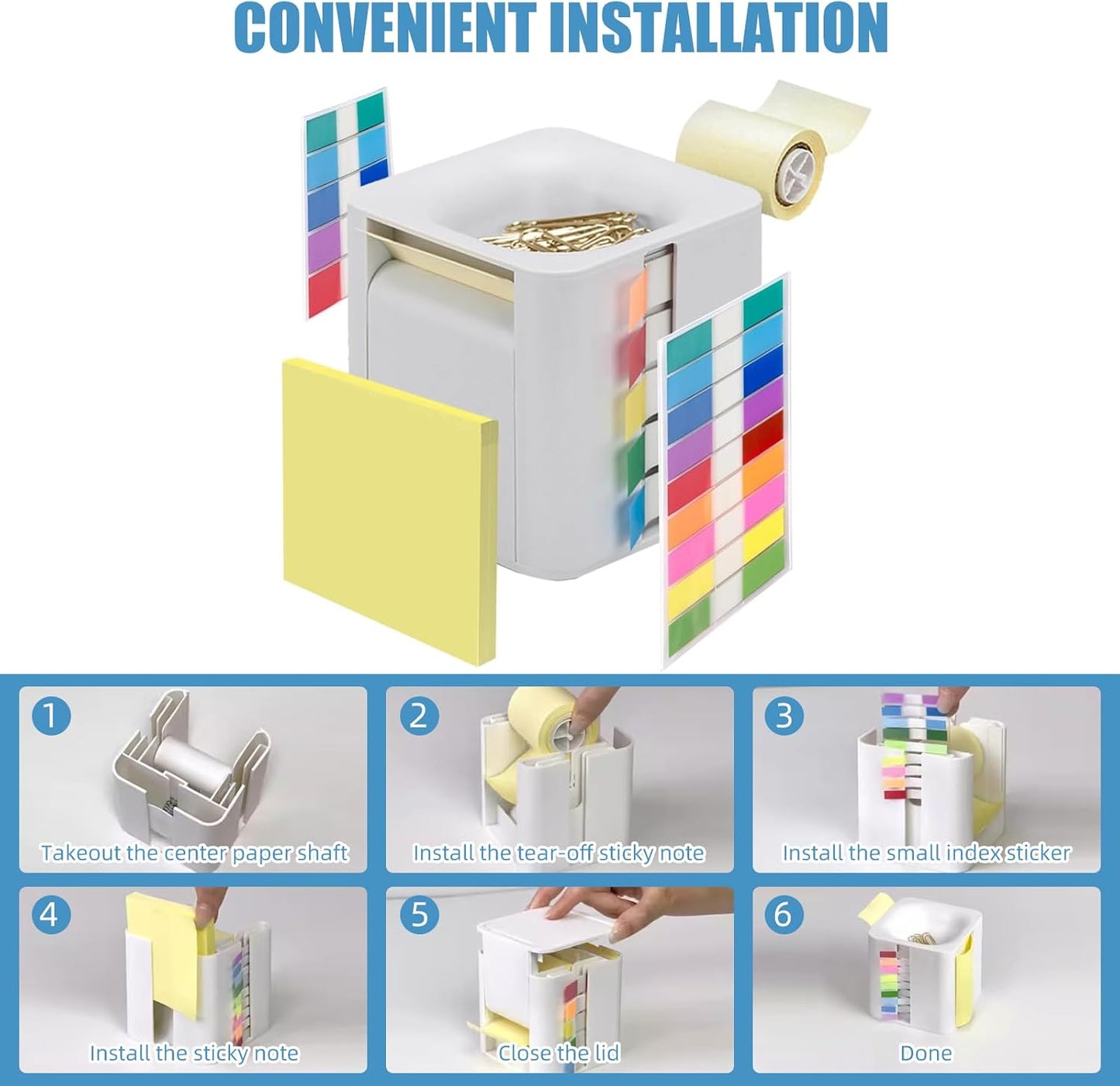 5 in 1 Sticky Note Dispenser for Desk with Pop Up Sticky Note, Sticky Rolls , Sticky Tabs , Magnetic Paper Clip Holder, Multifunctional Cube Sticky Note Holder Desk organizer(Green)