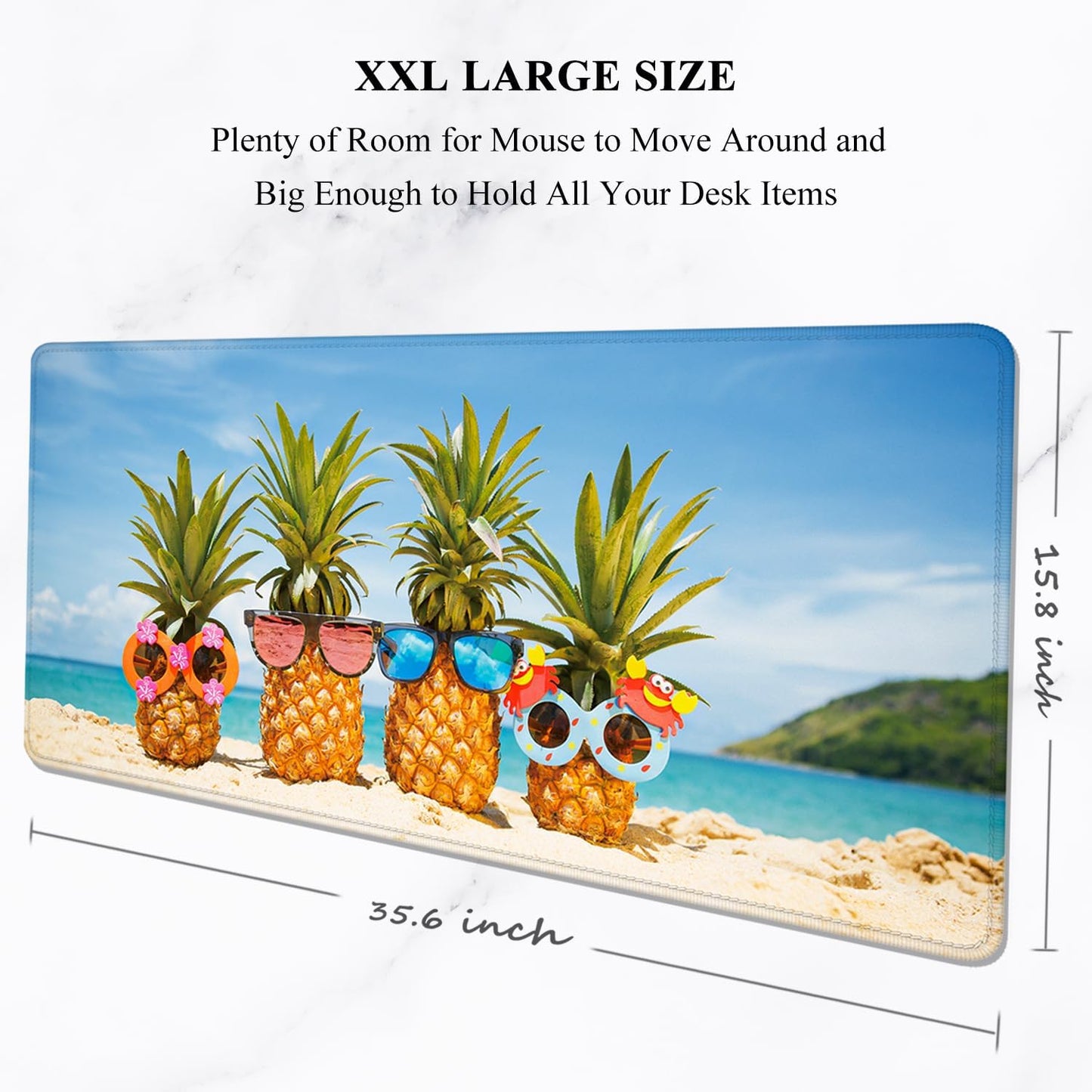 Auhoahsil Large Gaming Mouse Pad, Beach Theme XXL 35.4 x 15.7 in Desk Pad Stitched Non-Slip Rubber Long Computer Mousepad Thin Extended Full Size Desk Mat for Desktop, Laptop, Wireless Mice, Blue