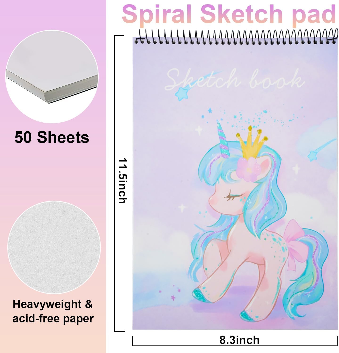 MEMX Sketch Book for Kids, 8”X11.5” 100 Pages(110gsm), Spiral Bound Artist Sketch Pad, Durable Acid Free Sketchbook for Painting, Sketching or Doodling, Best Gifts for Drawing Boys and Girls, White
