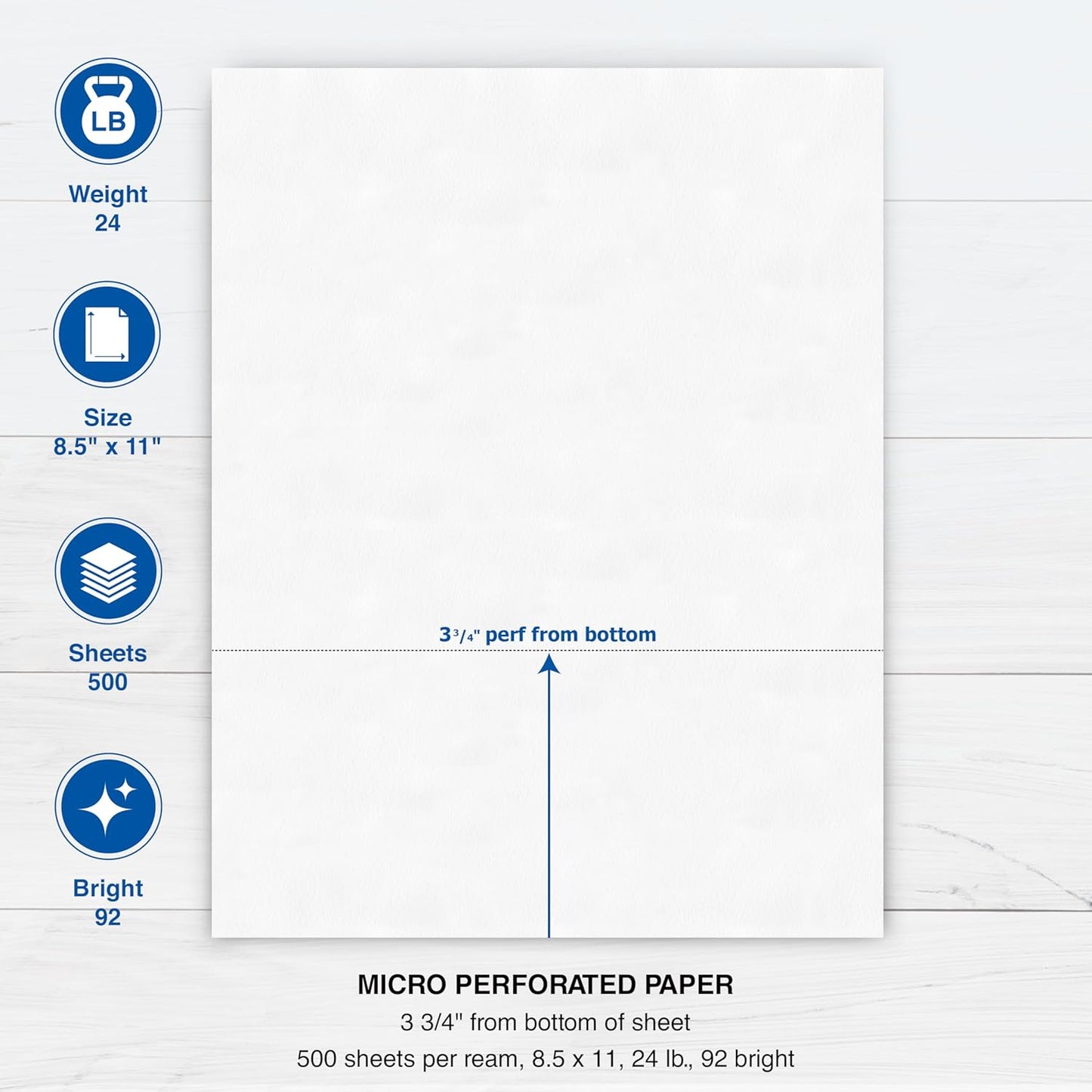 PrintWorks Professional 3 3/4" Horizontal Perforated Paper 8.5” x 11” - Perfect For W-2, 1099, & Statement Use - Made in the USA - 500 Sheets - 24 lb - Printer Compatible - White (04332)