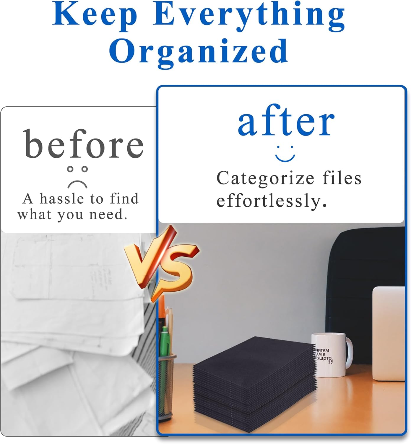 Zzrywuty 25 Packs 2 Pocket File Folders with Business Card Slot,Textured Paper,Letter Size,Holds 100 Sheets for School,Office,Business,Black