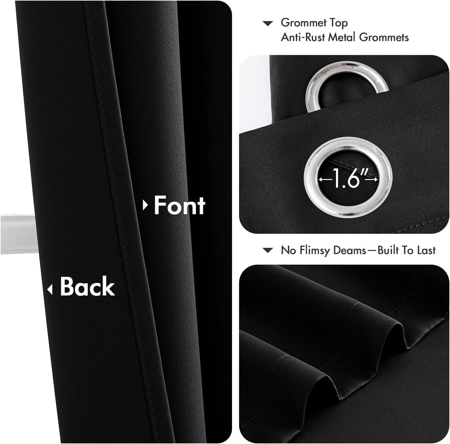 MIULEE Black Blackout Curtains for Bedroom Living Room 72 Inches Long 2 Panels, Thermal Insulated Room Darkening Drapes Solid Grommet Top Noise Reduction Light Blocking Halloween Window Curtains