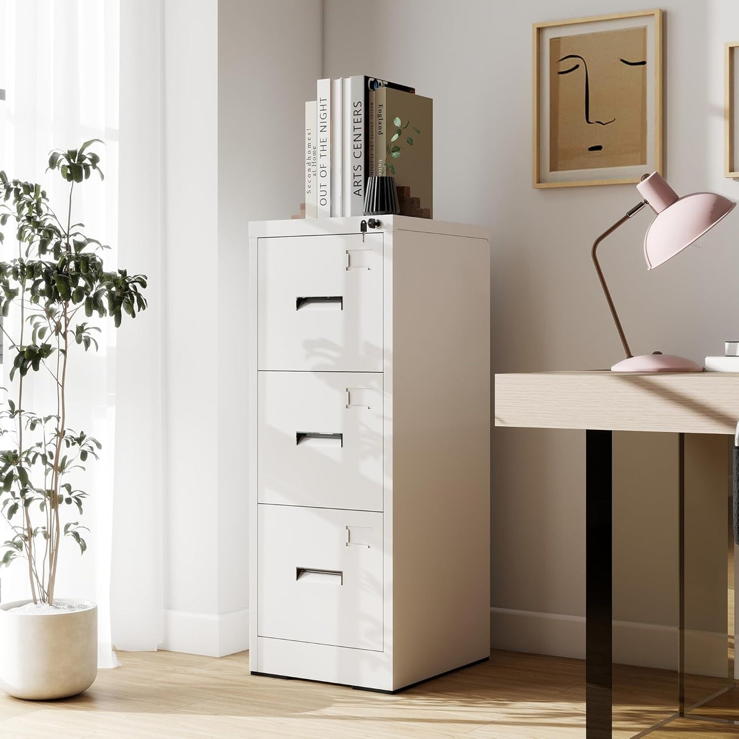 3-Drawer Locking Vertical File Cabinet, Metal Storage Cabinet for Office/Home – Secure Vertical Filing for Letter/Legal/A4/F4 Documents, Easy to Assemble Steel Cabinet (White, 3 Drawer-15W)