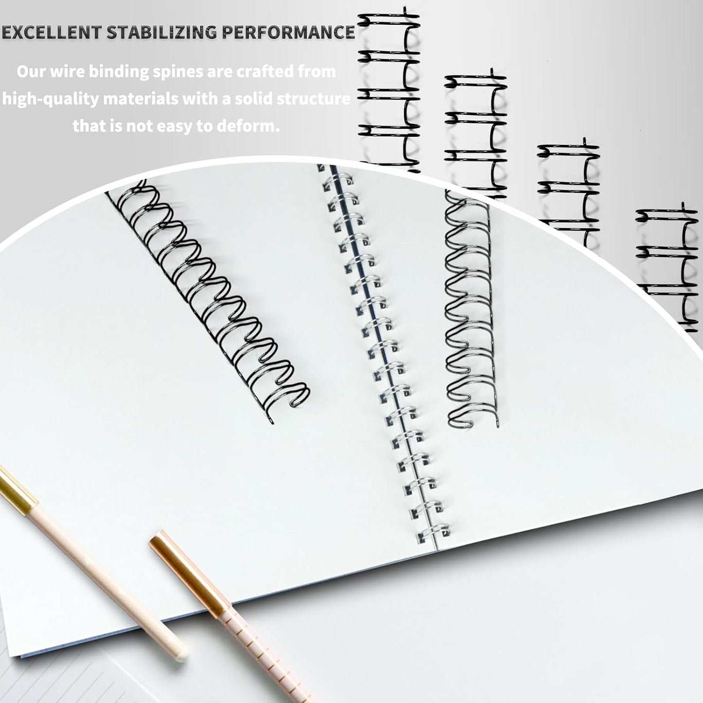 Rayson 2:1 Pitch Double Loop Wire Binding Spines, 3/8 Inch (9.5mm), 21 Loops, Black, Holds 10–70 Sheets, Pack of 100 – Metal Wire Binding Combs for Letter Size Paper