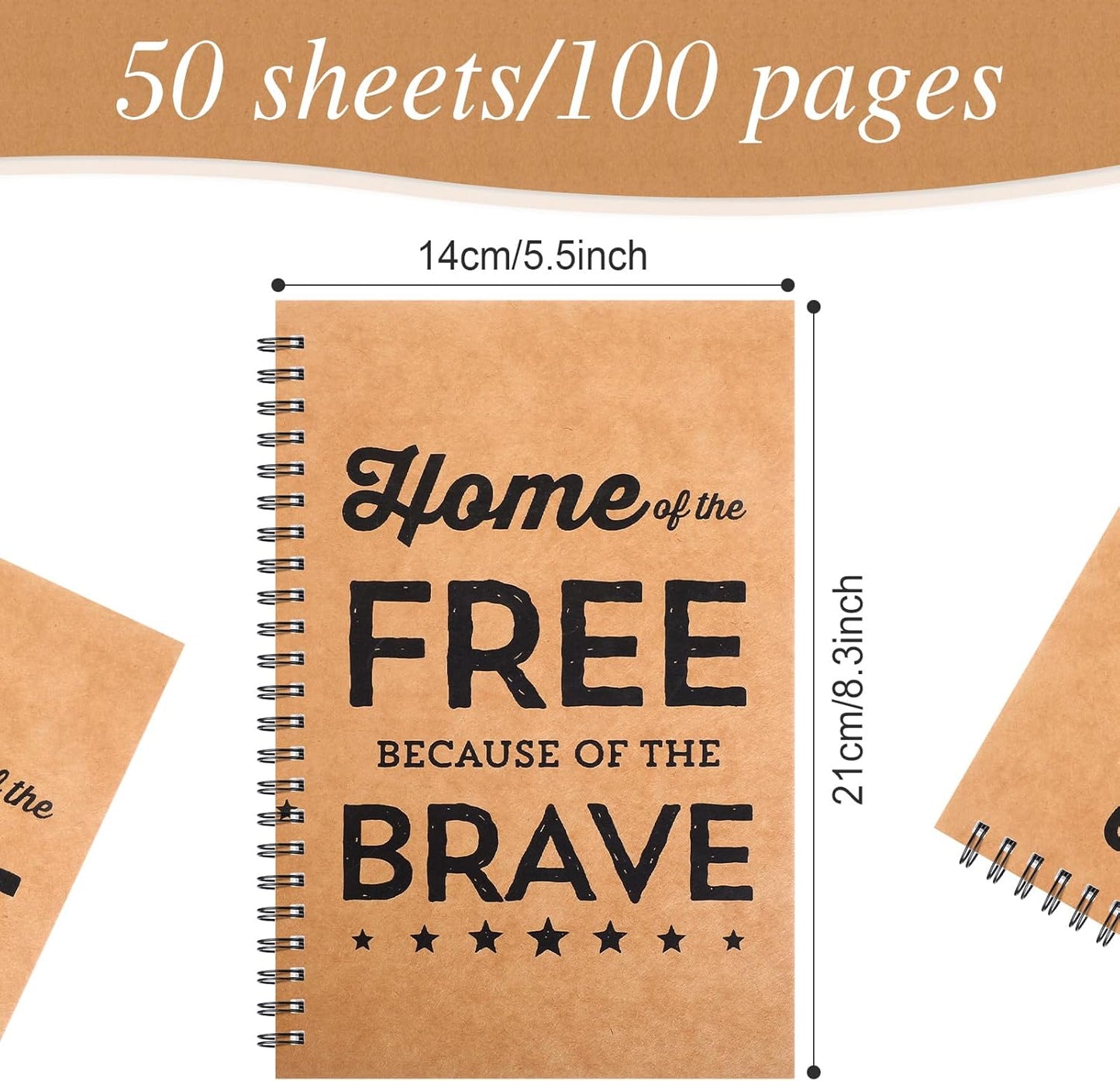 6 Pack Veteran Gifts Veteran Blank Notebook Home of the Free Because of the Brave A5 Spiral Notebook Journal 100gsm Thick Blank Paper & Hard Kraft Cover for US Army Military Men Grandpa