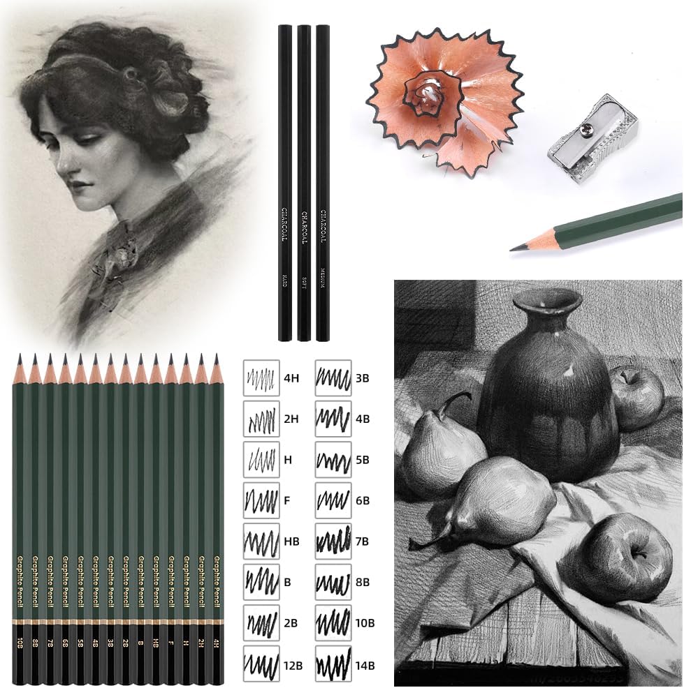 43 Pack Sketch Pencils for Drawing Charcoal Pencil Sketching Set with Sketchbook, Pencils, Charcoal, Graphite and More for Artists, Professionals or Beginners