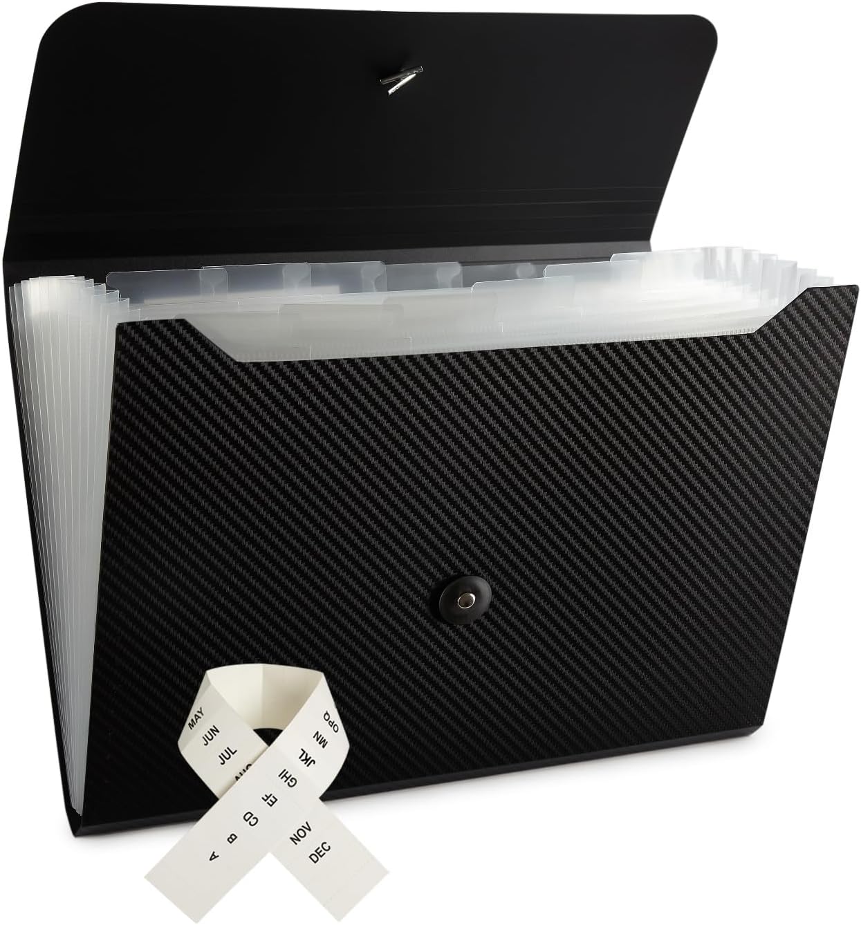 Expanding File Folder File Organizer 13 Pockets Accordion Filing Folder Expandable File Folder for Documents Aesthetic Paper Organizer Folder for Work, School, Home, Office, Black Transparent