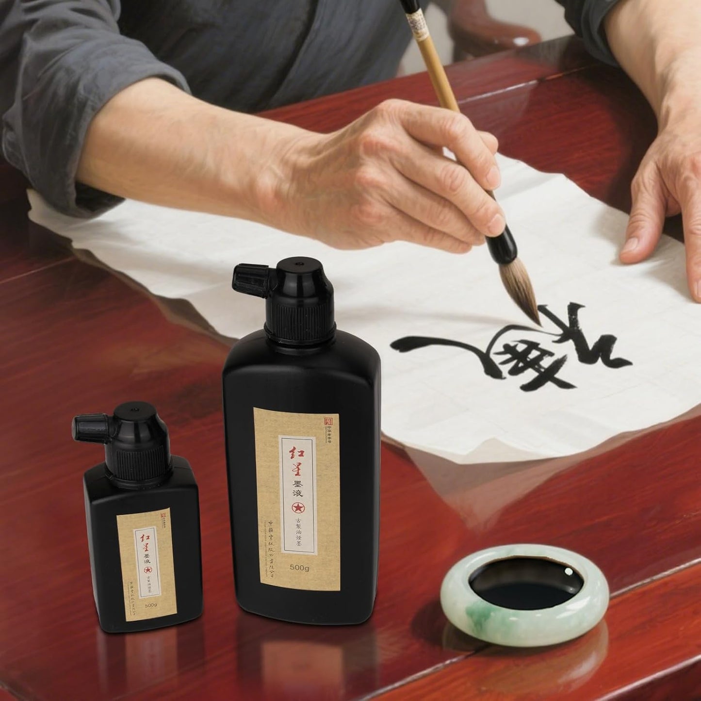 MEGREZ Chinese Calligraphy Ink, Redstar Sumi Liquid Ink for Brush Writing Practice, Chinese Japanese Calligraphy & Drawing, 3.5oz(100g),3 Bottle