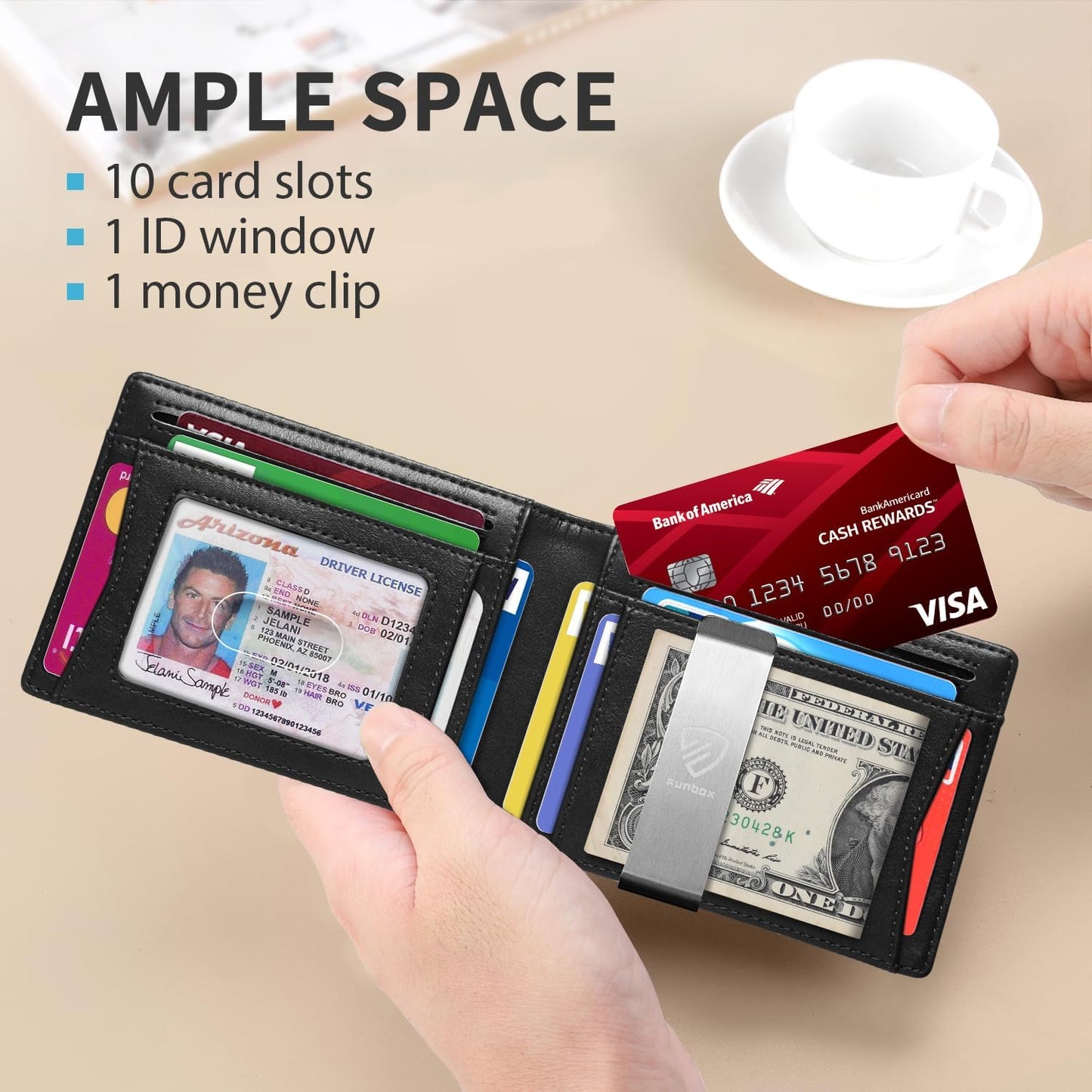 RUNBOX Mens Slim Wallet with Money Clip RFID Blocking Bifold Credit Card Holder for Men with Gift Box