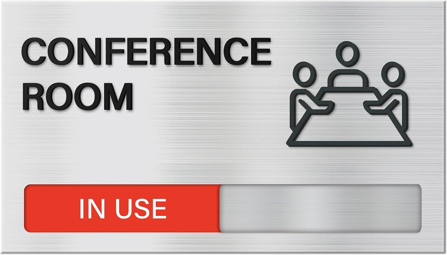 Conference Room Door Signs for Office, Meeting In Progress Door Sign, In Use Available Slider Indicator Tells Whether Room Vacant Or Occupied