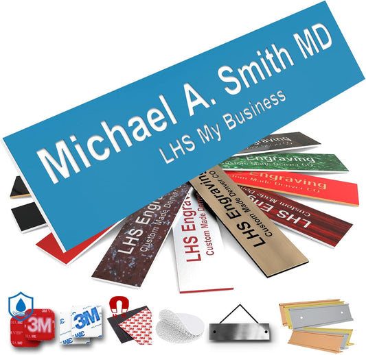 Engraved Name Plates for Door Sign Personalized Light Blue Plastic Plaque with White Letters - Made in USA 2x6 B1