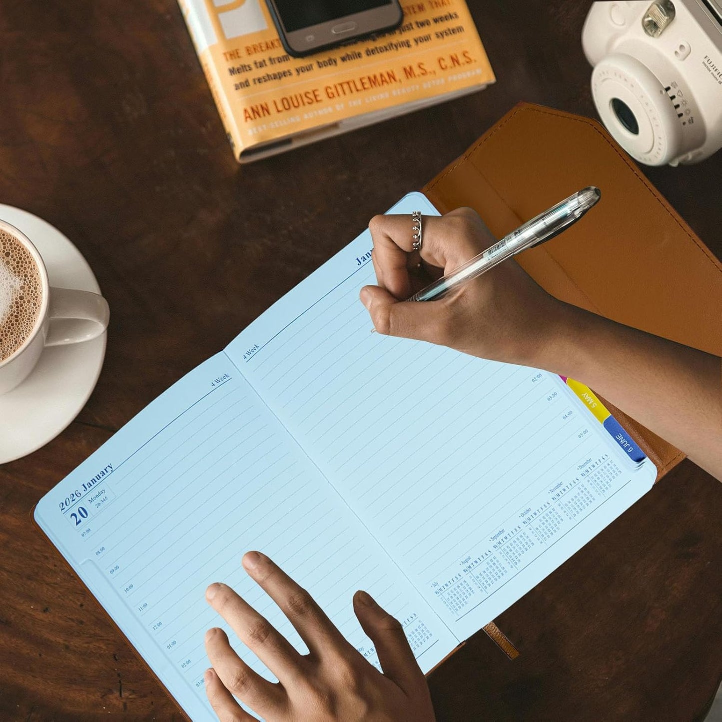 2026 Daily Monthly Planner - Calendar, January - December 2026, 100GSM Thick Paper, Leather Cover, Planner with Hourly Schedule,6.1" x 8.2", Daily Inside Page - Monthly Inside Page, Pen Holder, Bookmarks (Brown)