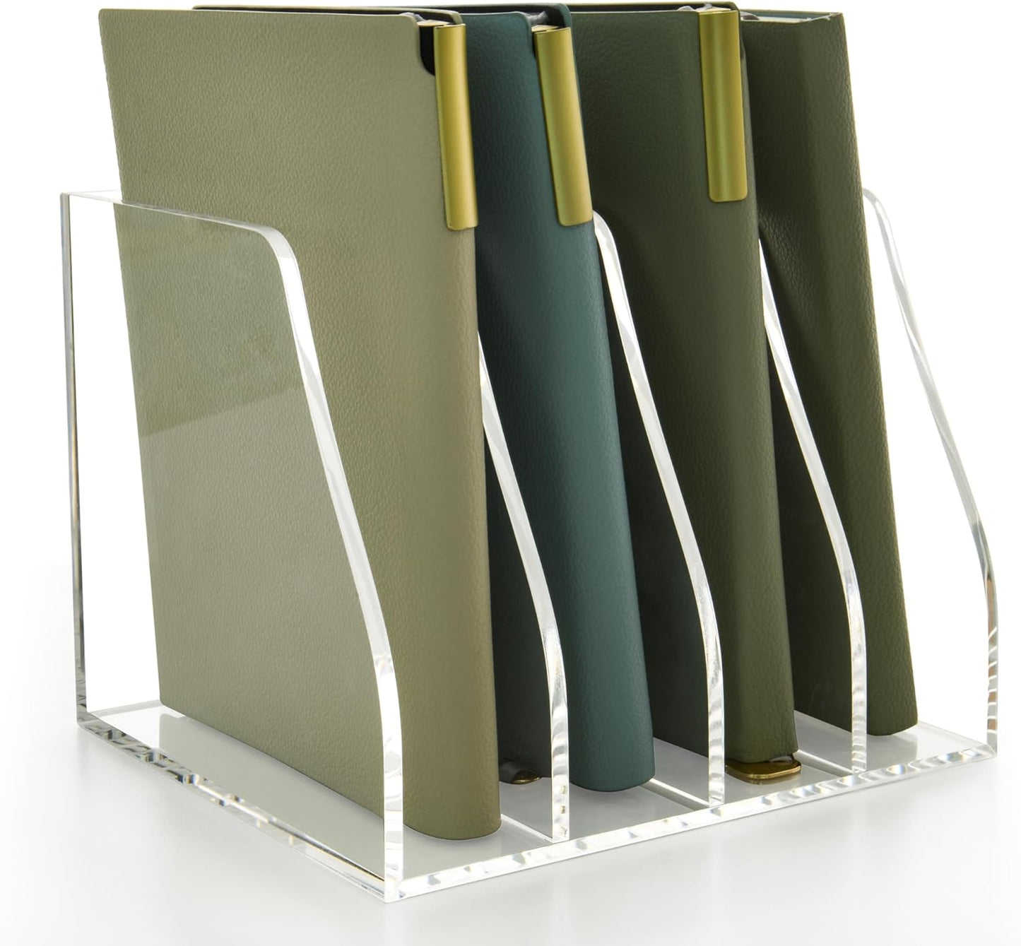 Acrylic Magazine File Holder, 4 Vertical Compartments Desk Document Sorter Organizer, Clear Folder Rack Binder for Office/Home/Classroom, for Documents, Tablet, Magazines, Books & Accessories
