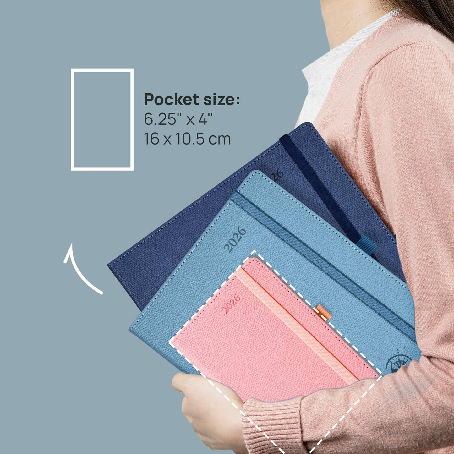 POPRUN Weekly Planner 2026 Calendar (Pocket 4'' x 6.25'') 12 Months Notebook with Horizontal Layout, Leather Hardcover, Inner Pocket, 100GSM Thick Paper, Pen Holder TJ - Lavender