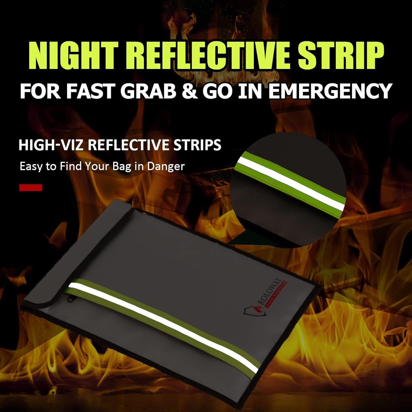 ROLOWAY Fireproof Document Bag (15 x 11 inch) with 2 Pockets, Fire Safe Envelope Bag for Cash, Legal Documents (Silver)