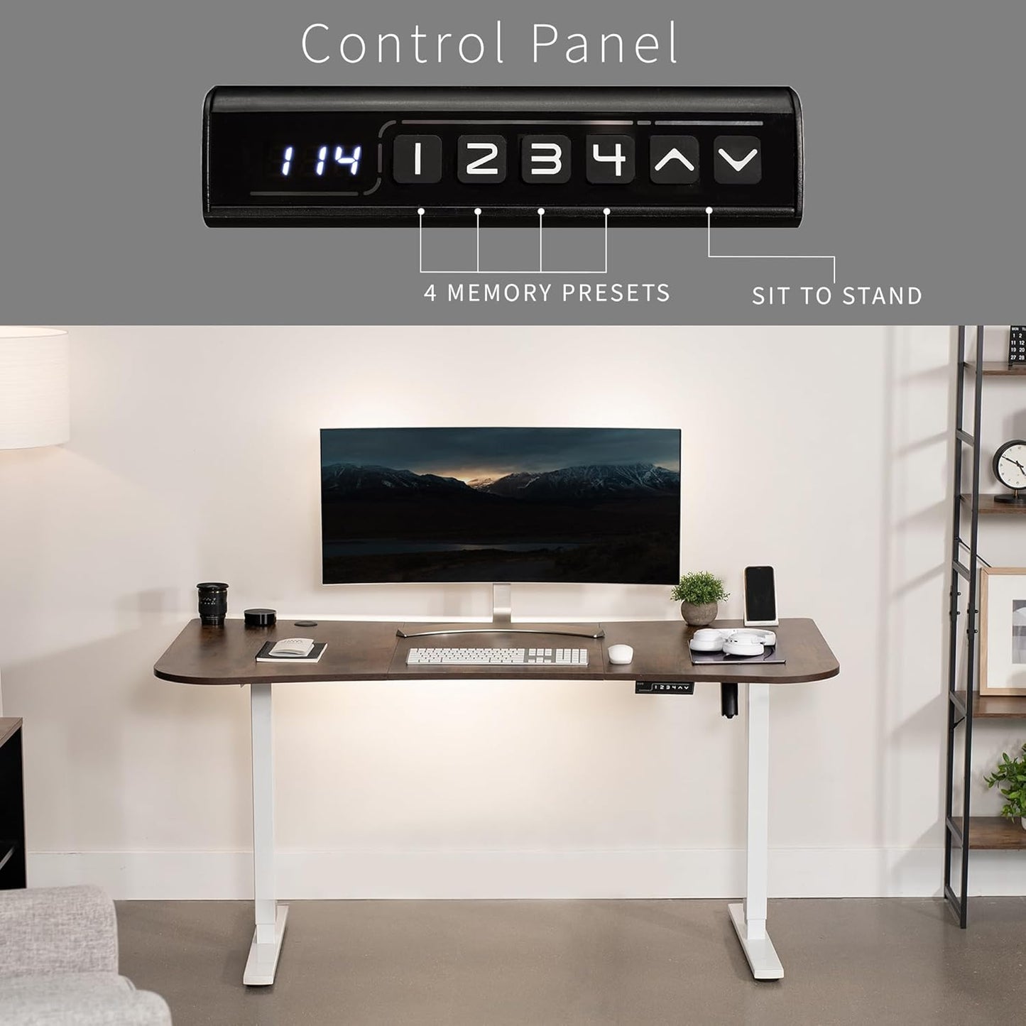 VIVO Electric 63 x 32 in Rustic Standing Desk, Memory Height Adjustment, 1B Series, Vintage Brown Top White Frame, DESK-KIT-1W1N