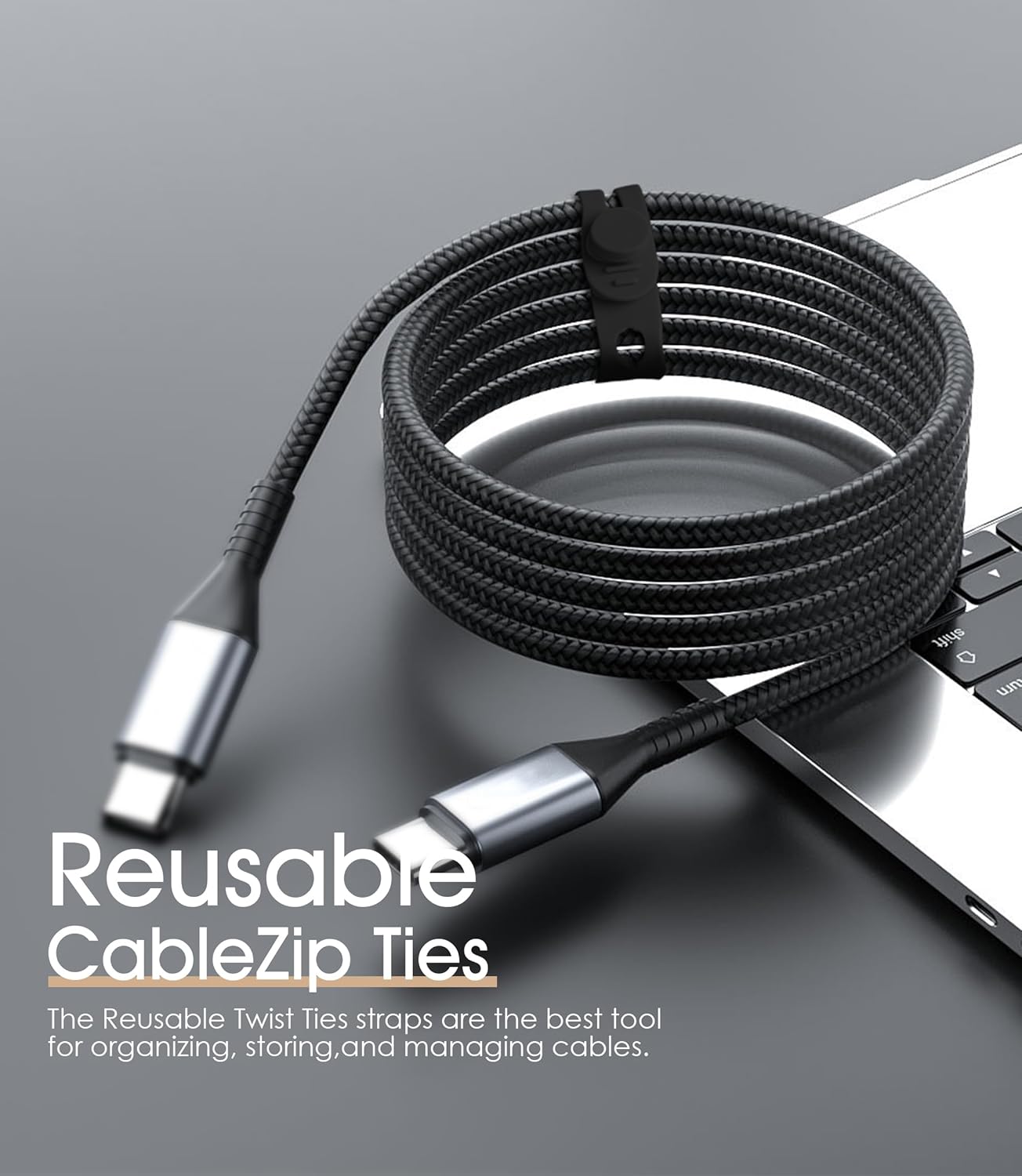 20Pcs Nearockle Silicone Cable Ties, 5.12 Inch Adjustable Cord Organizer Reusable Zip Ties for Charging Cords Earphone Computer Wire, Office Desk Cable Management Travel Accessories(Black)