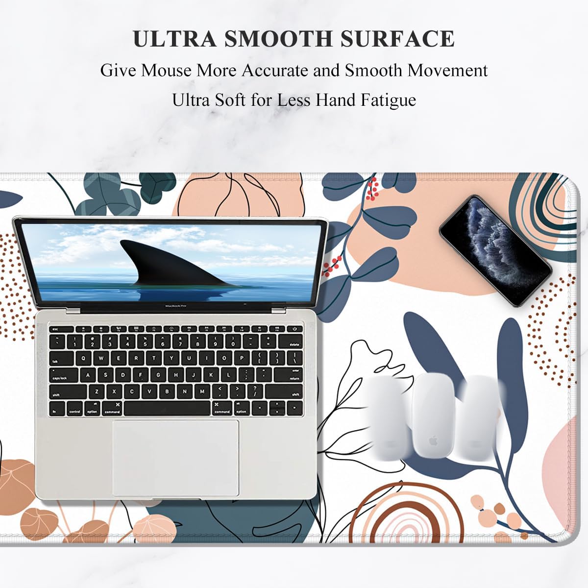 Auhoahsil Large Gaming Mouse Pad, Flowers Theme XXL 35.4 x 15.7 in Desk Pad Stitched Non-Slip Rubber Long Computer Mousepad Thin Extended Full Size Desk Mat for Desktop Laptop Wireless Mice, Pink