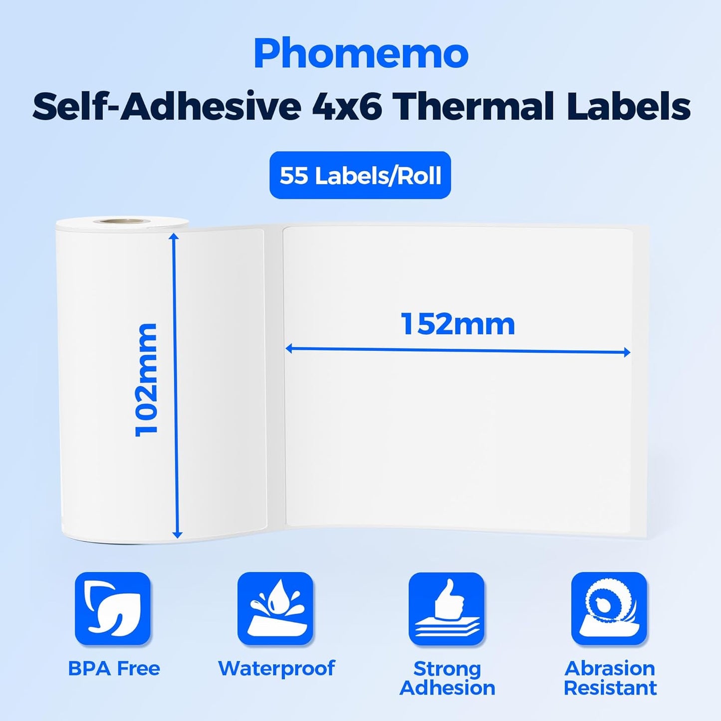 55 Pcs 4'' x 6'' Shipping Thermal Labels for Address, Barcodes, Small Business Labeling, Warehouse, Inventory - Thermal Label Compatible with Phomemo 241 BT, M421