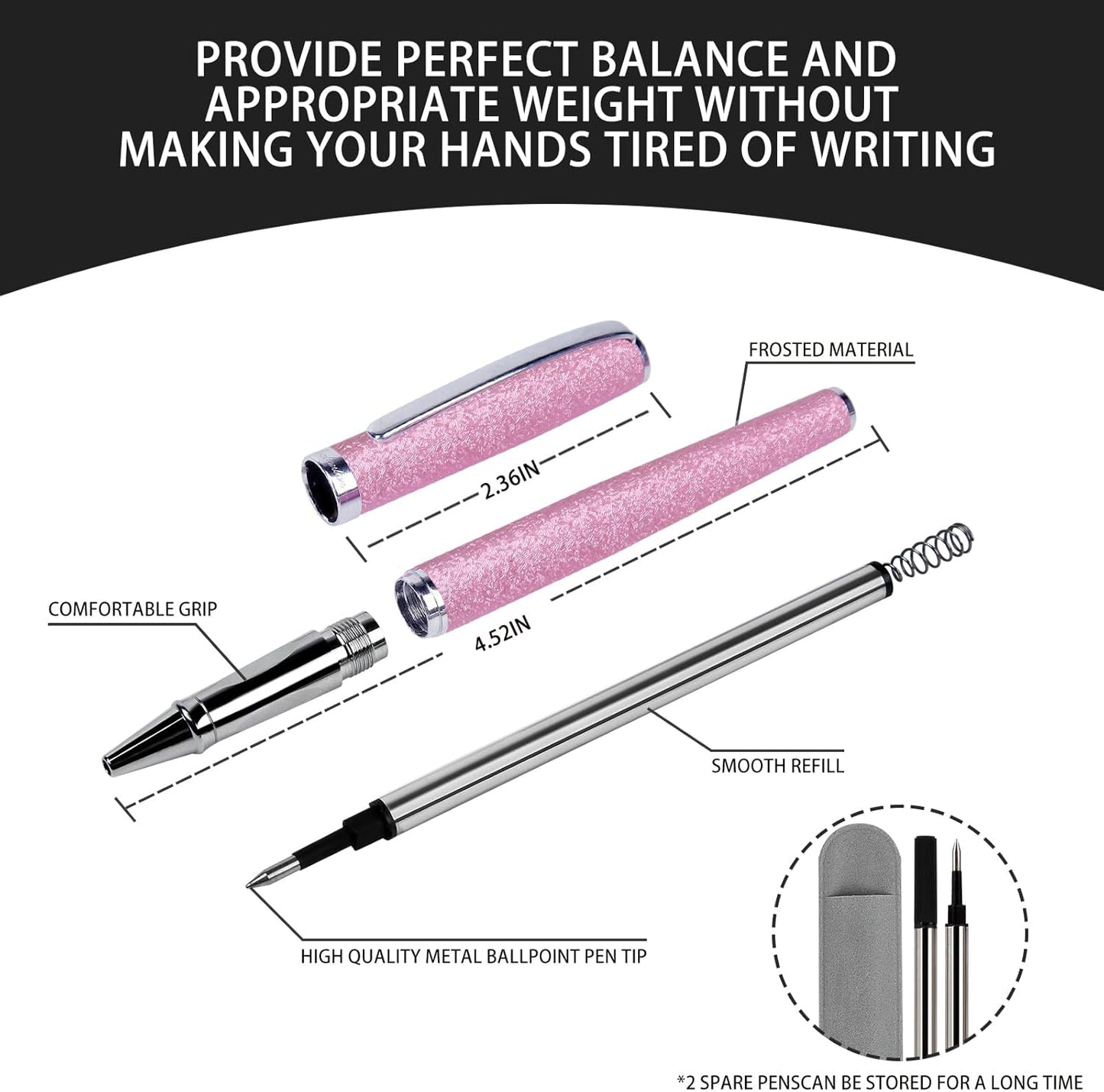 Nice pens,luxury pen with cace,fancy pens Ballpoint Pen Smooth writing experience stylish design effortless writing executive pen-Gift Box with 0.5mm Black Extra 2 Refill (Pink)