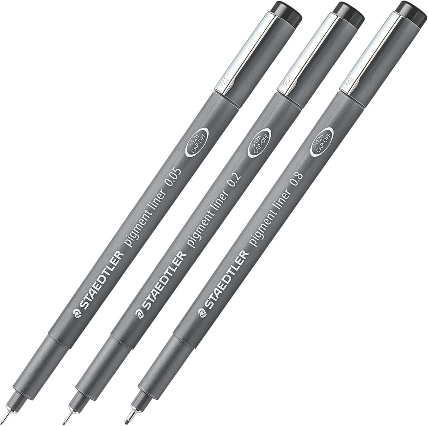 STAEDTLER Pigment Liner Pack, Black, 3 Pens, Assorted Line Widths 0.05mm/0.2mm/0.8mm, 308-9SBK3