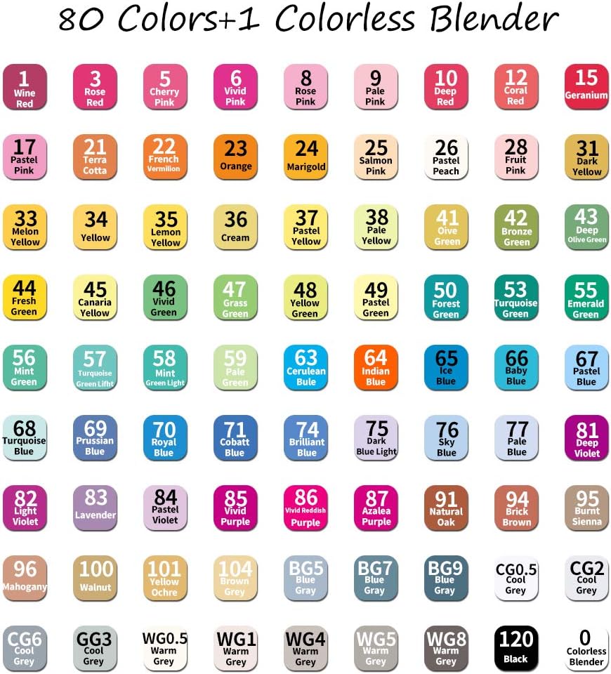 ABEIER 80 Color Alcohol Based Dual Tip Markers Set, Plus 1 Colorless Blender Pen, Permanent Sketch Markers for Kids, Adults Coloring and Artist Illustration