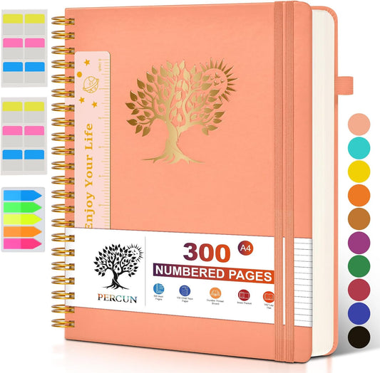 Large Spiral Notebook Journal for Women Men - 300 Numbered Lined Pages, College Ruled, A4 Hardcover Spiral Bound Notebook for School, Work, Note Taking, Writing, Leather Spiral Journal 8.5"x11"