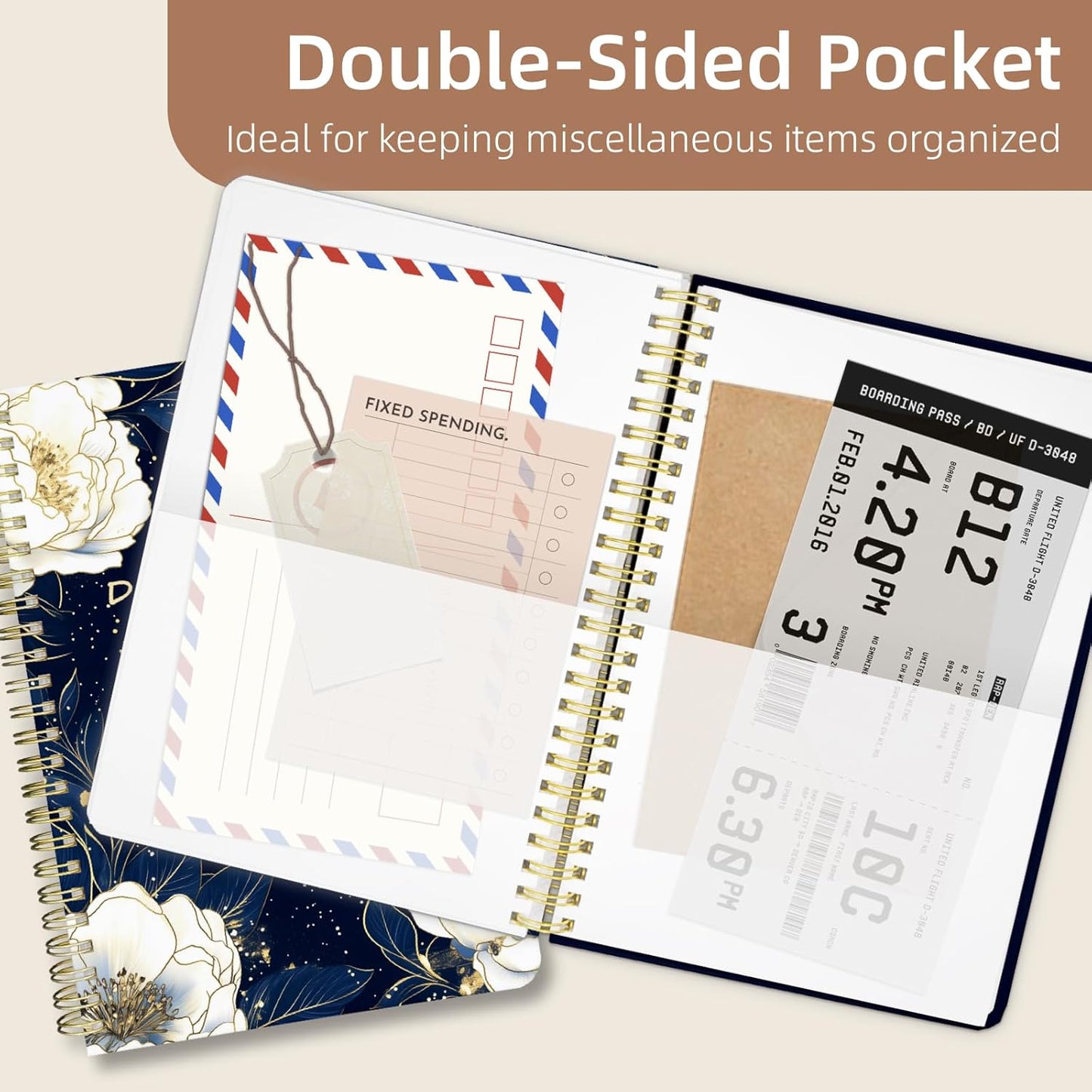 Undated Daily Planner - Spiral Notebook 80 Days One Day Per Page, Hourly Schedule, To-Do List, Notes, Everyday Planning Task, A5 Hardcover Journal Organizer Book Women Cute Aesthetic, Flower