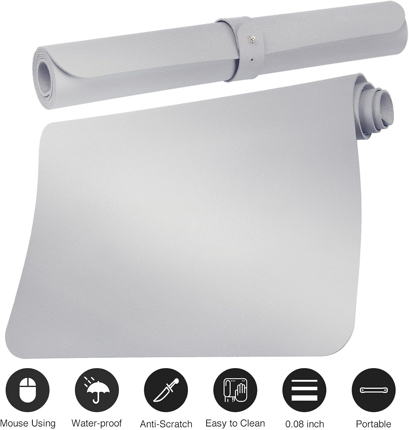 Boutilon Leather Desk Pad Protector,Non-Slip Mouse Pad,Laptop Desk Pad,Office Mouse Mat,Waterproof Leather Desk Blotter,Desk Writing Pad for Office and Home (L-Silver,35"x 17")