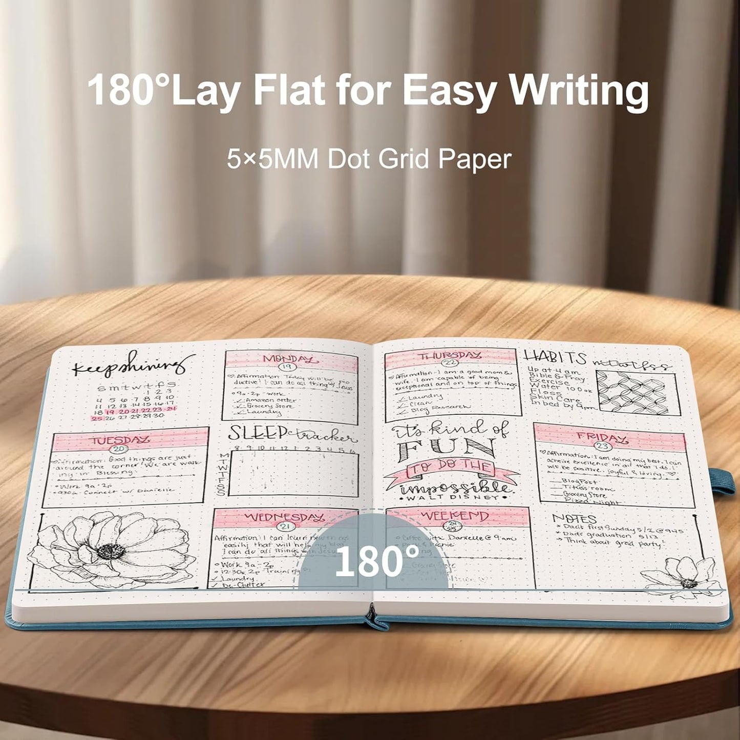 AHGXG Bullet Dotted Journal - 150 GSM Dot Grid Notebook Journal, Thick Acid-Free Paper, A5 Dotted Notebook 128 Pages, Leather Hardcover, Inner Pocket, Journal Stencil, 5.7'' × 8.3'' - Gray Blue